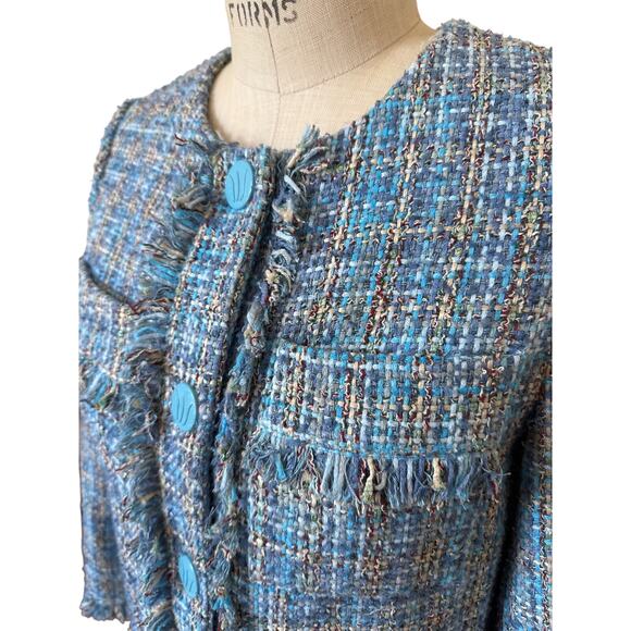 Never A Wallflower Tweed Boxy Jacket Women’s Size XS Blue Office Layering NWOT - Picture 3 of 8